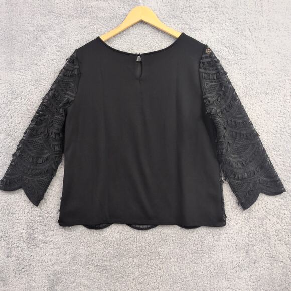 TALBOTS RSVP Black Lace Blouse Women's Medium Scalloped Hem 3/4 Sleeve Lined NWT - Picture 10 of 11